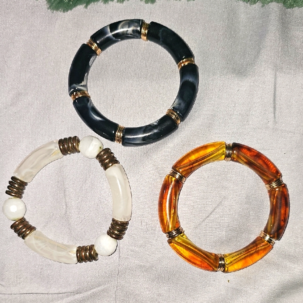 Elegant Black, White, and yellow orange Bracelets Set